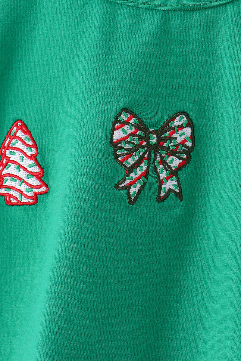 Green Christmas Tree Bow Applique Skorts Set - Festive Holiday Style for Girls