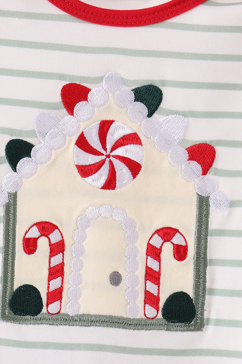 Red Gingerbread House Applique Stripe Ruffle Romper - Sweet Holiday Style for Baby Girls