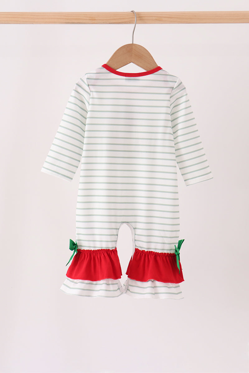 Red Gingerbread House Applique Stripe Ruffle Romper - Sweet Holiday Style for Baby Girls
