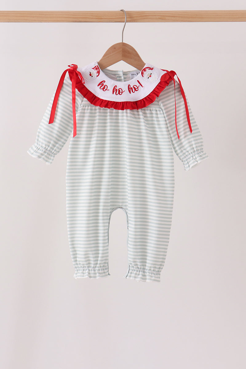 Sage Santa Applique Stripe Romper - Sweet Holiday Style for Baby Girls