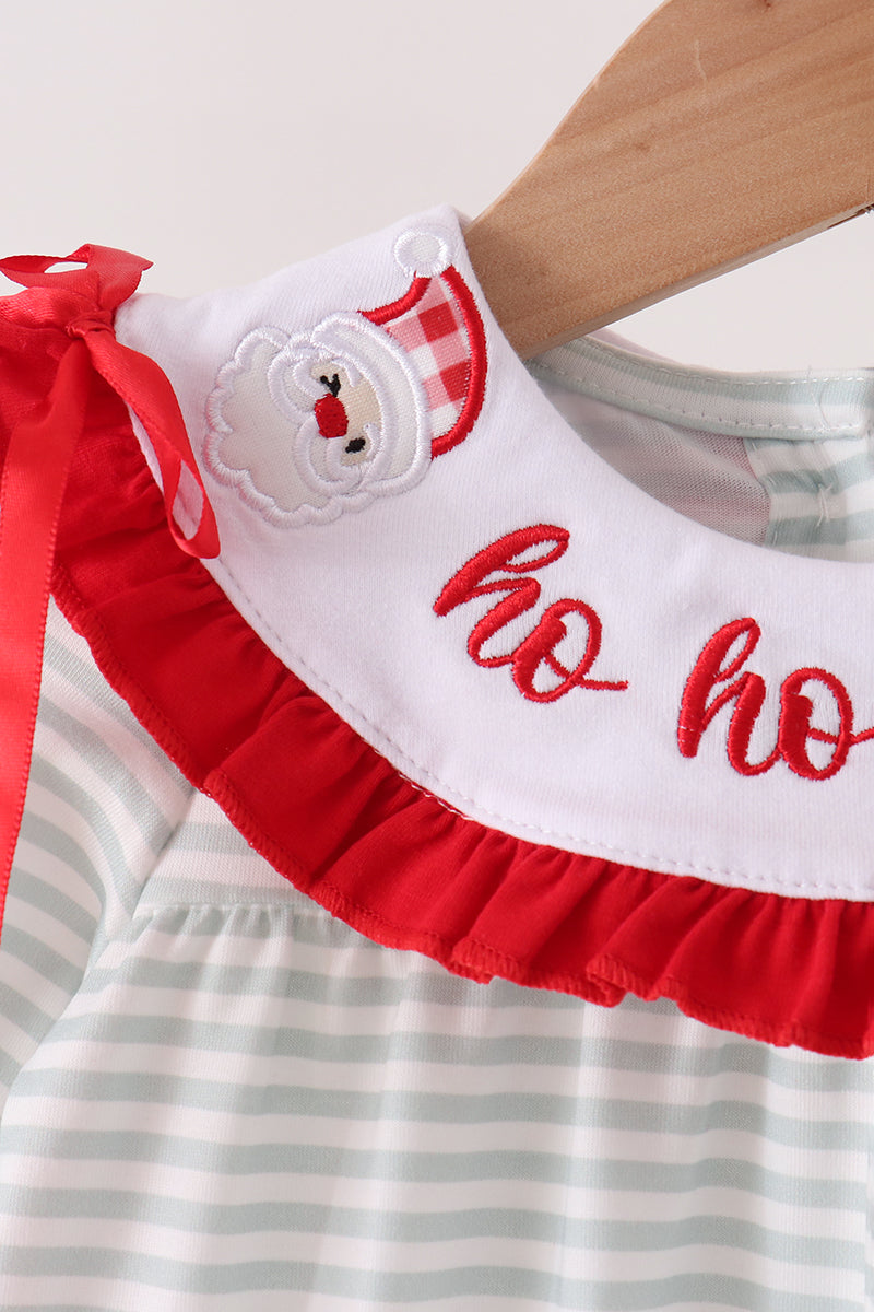 Sage Santa Applique Stripe Romper - Sweet Holiday Style for Baby Girls