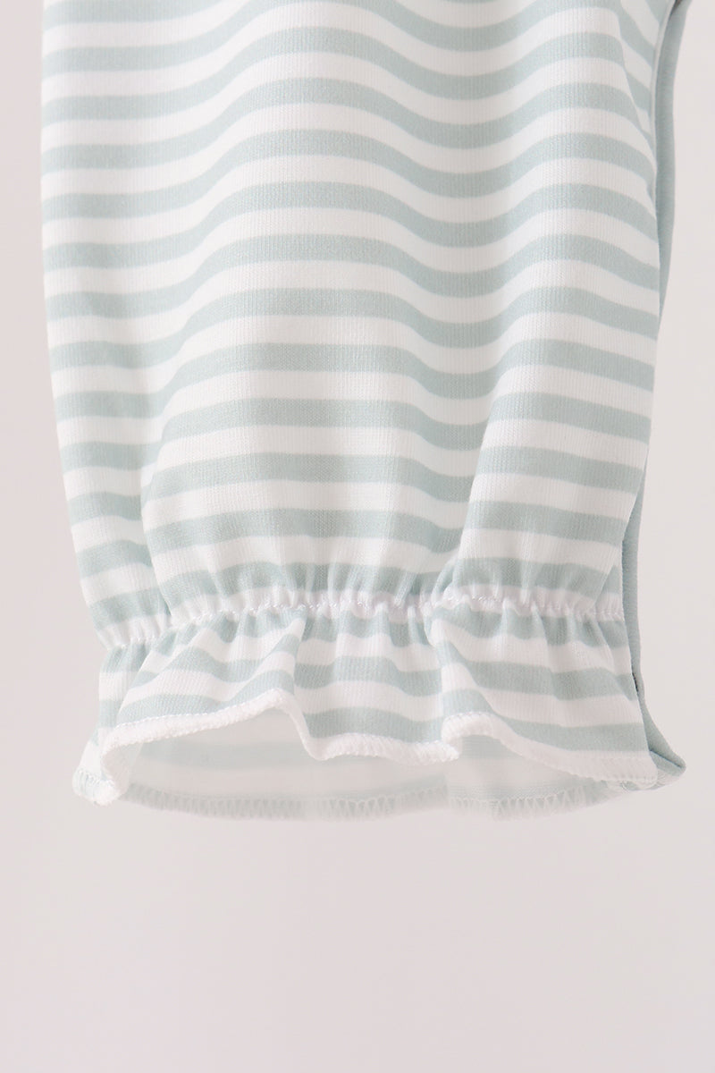 Sage Santa Applique Stripe Romper - Sweet Holiday Style for Baby Girls