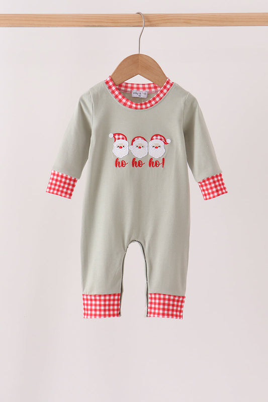Sage Santa Appliqué Romper with Gingham Trim - Sweet Christmas Style for Baby Boys