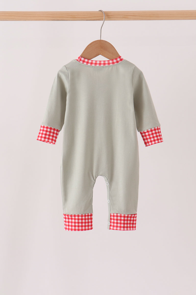 Sage Santa Appliqué Romper with Gingham Trim - Sweet Christmas Style for Baby Boys