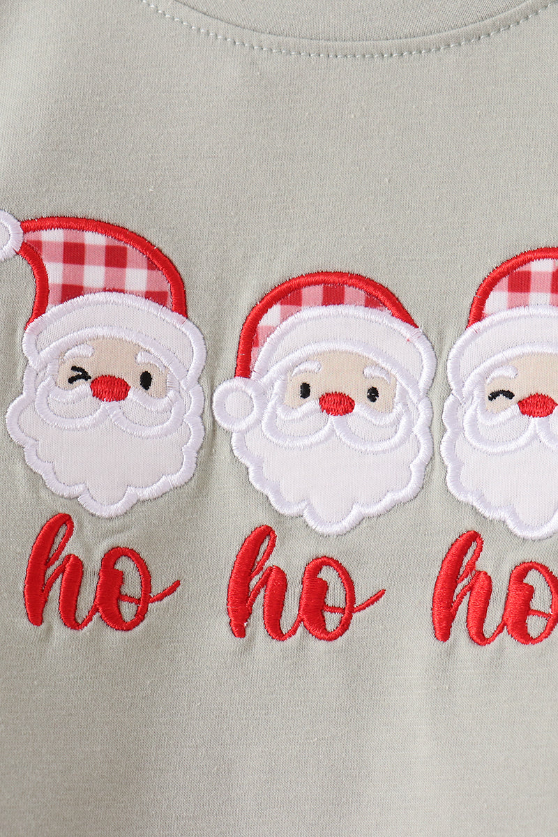 Sage Santa Applique Gingham Pants Set - Festive Holiday Style for Girls