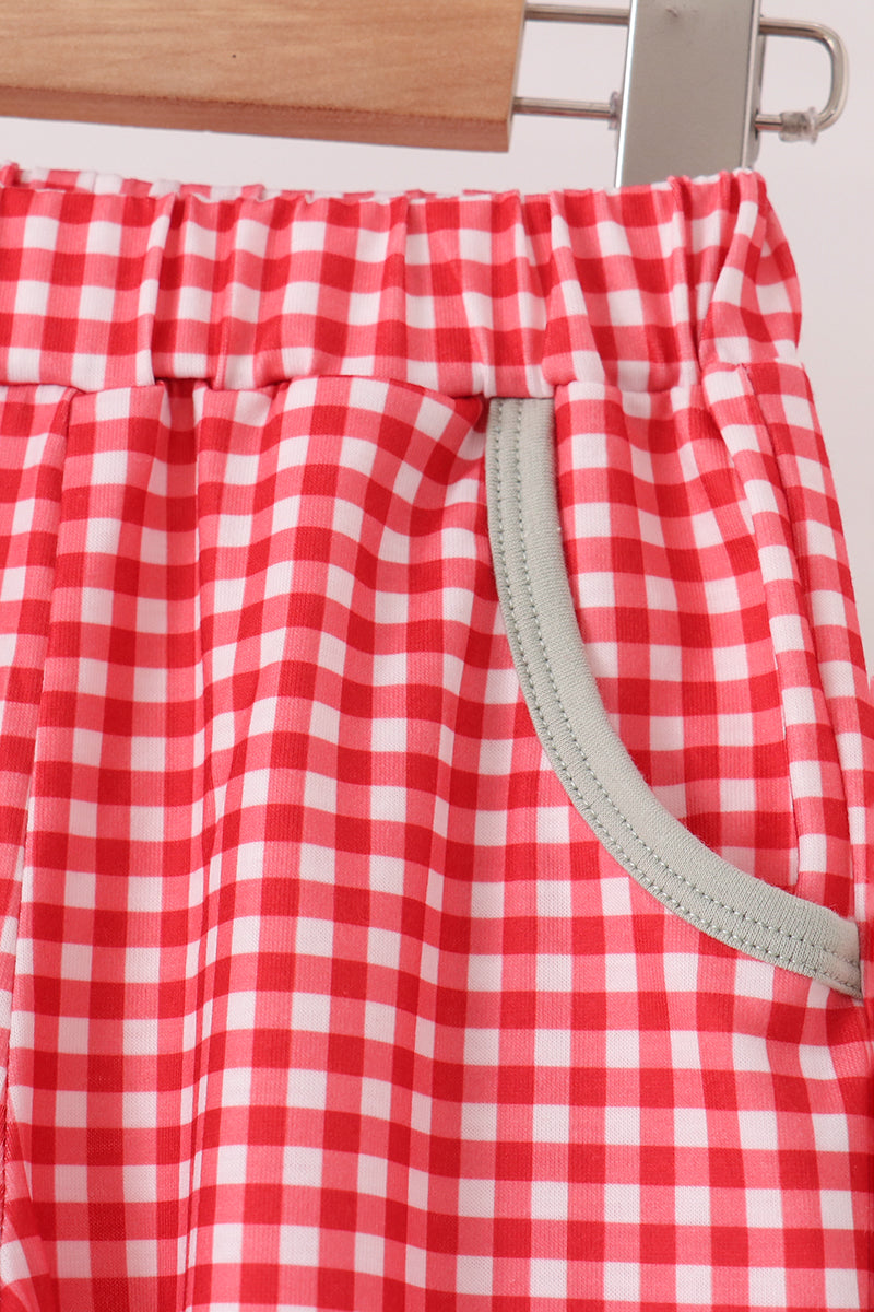 Sage Santa Applique Gingham Pants Set - Festive Holiday Style for Girls