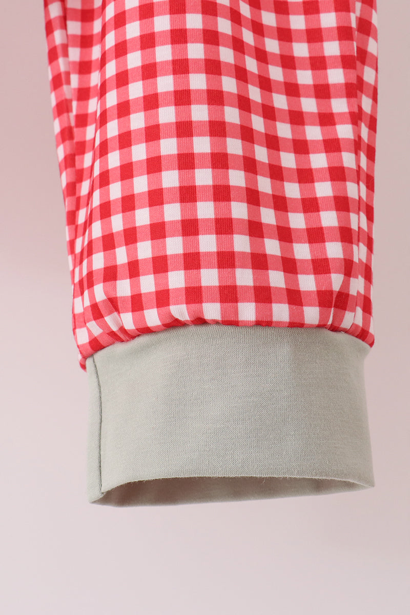 Sage Santa Applique Gingham Pants Set - Festive Holiday Style for Girls