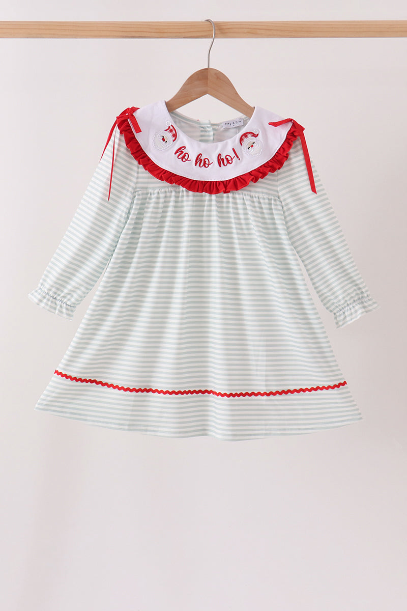 Sage Santa Applique Gingham Ruffle Stripe Dress - Festive Holiday Style for Girls