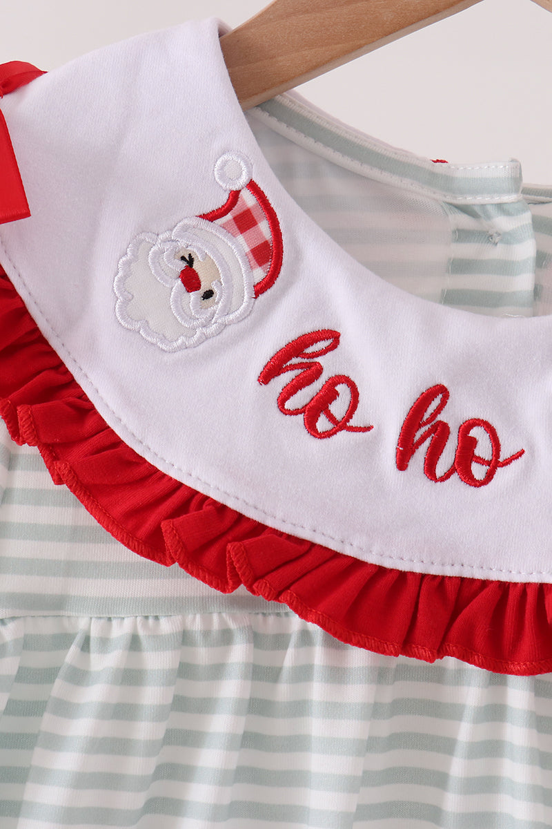 Sage Santa Applique Gingham Ruffle Stripe Dress - Festive Holiday Style for Girls