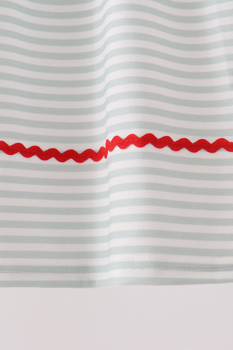 Sage Santa Applique Gingham Ruffle Stripe Dress - Festive Holiday Style for Girls