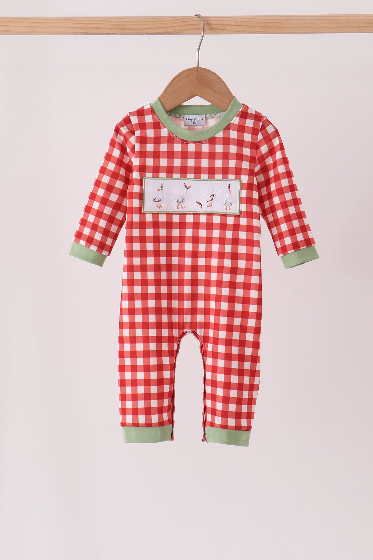 Red Gingham Goose Embroidered Romper - Sweet Everyday Style for Baby Boys