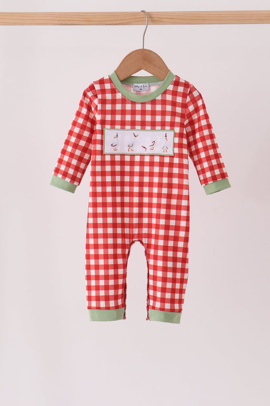 Red Gingham Goose Embroidered Romper - Sweet Everyday Style for Baby Boys