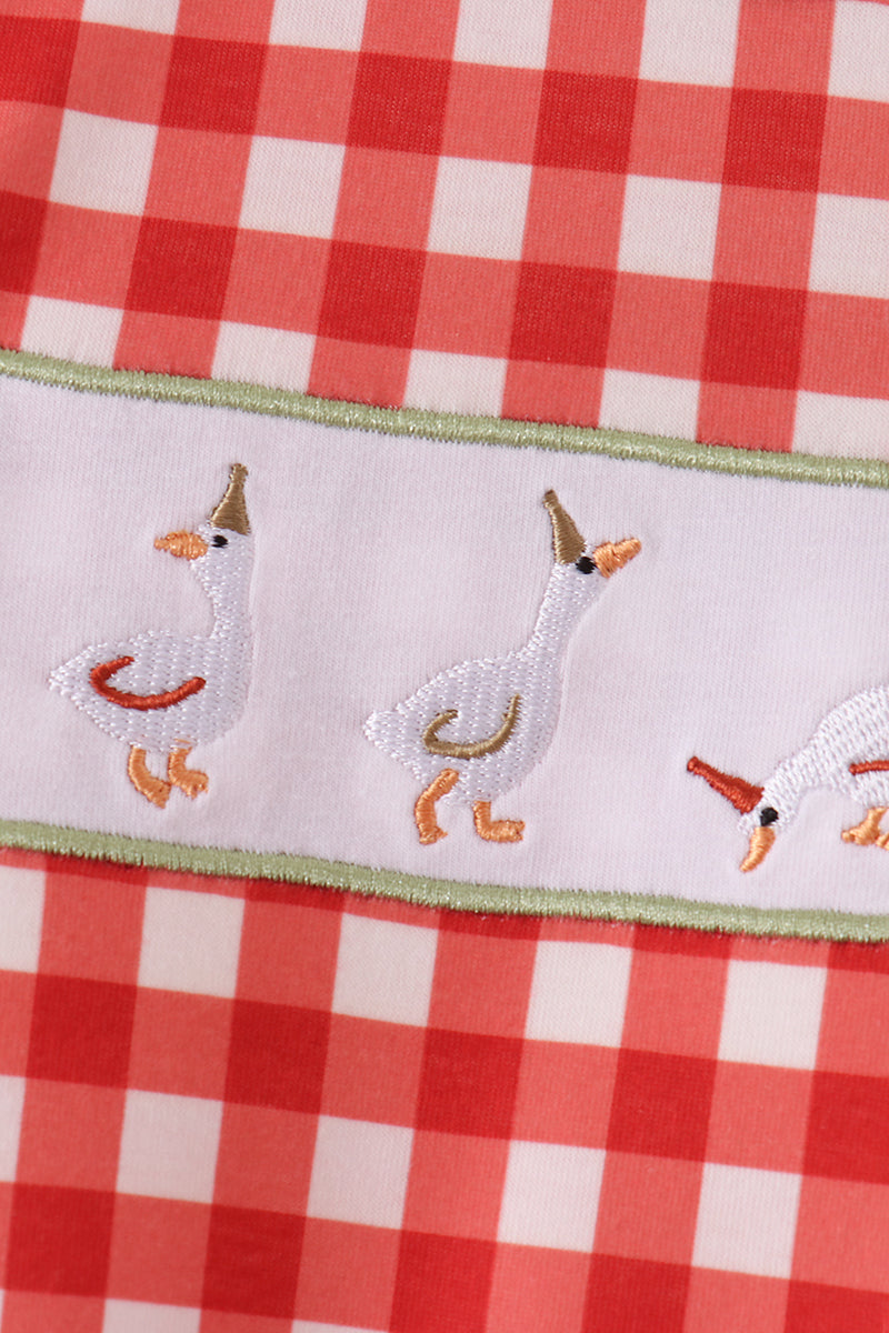 Red Gingham Goose Embroidered Romper - Sweet Everyday Style for Baby Boys