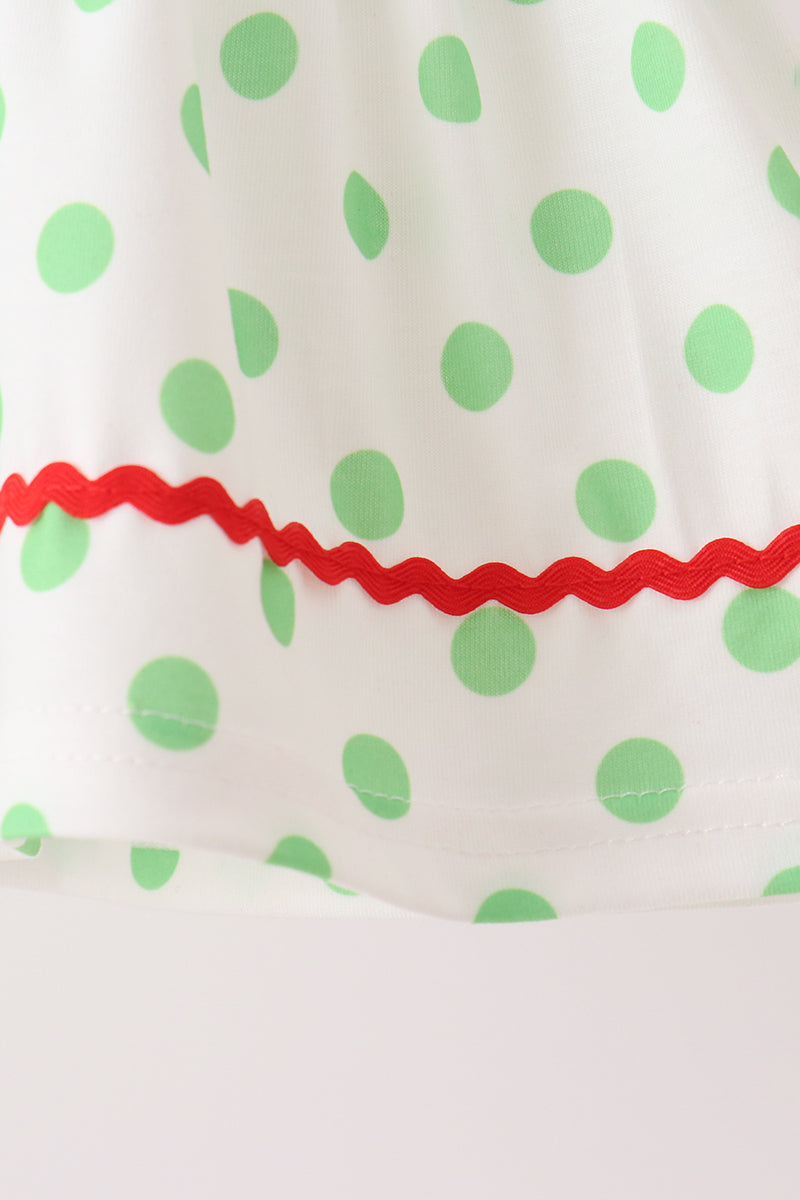 Green Grinch Embroidery Dot Bloomer Set - Festive Holiday Style for Baby Girls