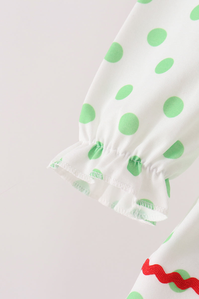 Green Grinch Embroidery Dot Bloomer Set - Festive Holiday Style for Baby Girls