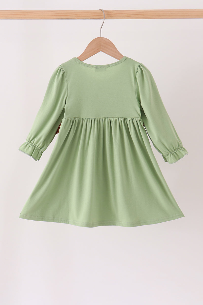 Sage Deer Embroidery Dress - Sweet Nature-Inspired Style for Girls