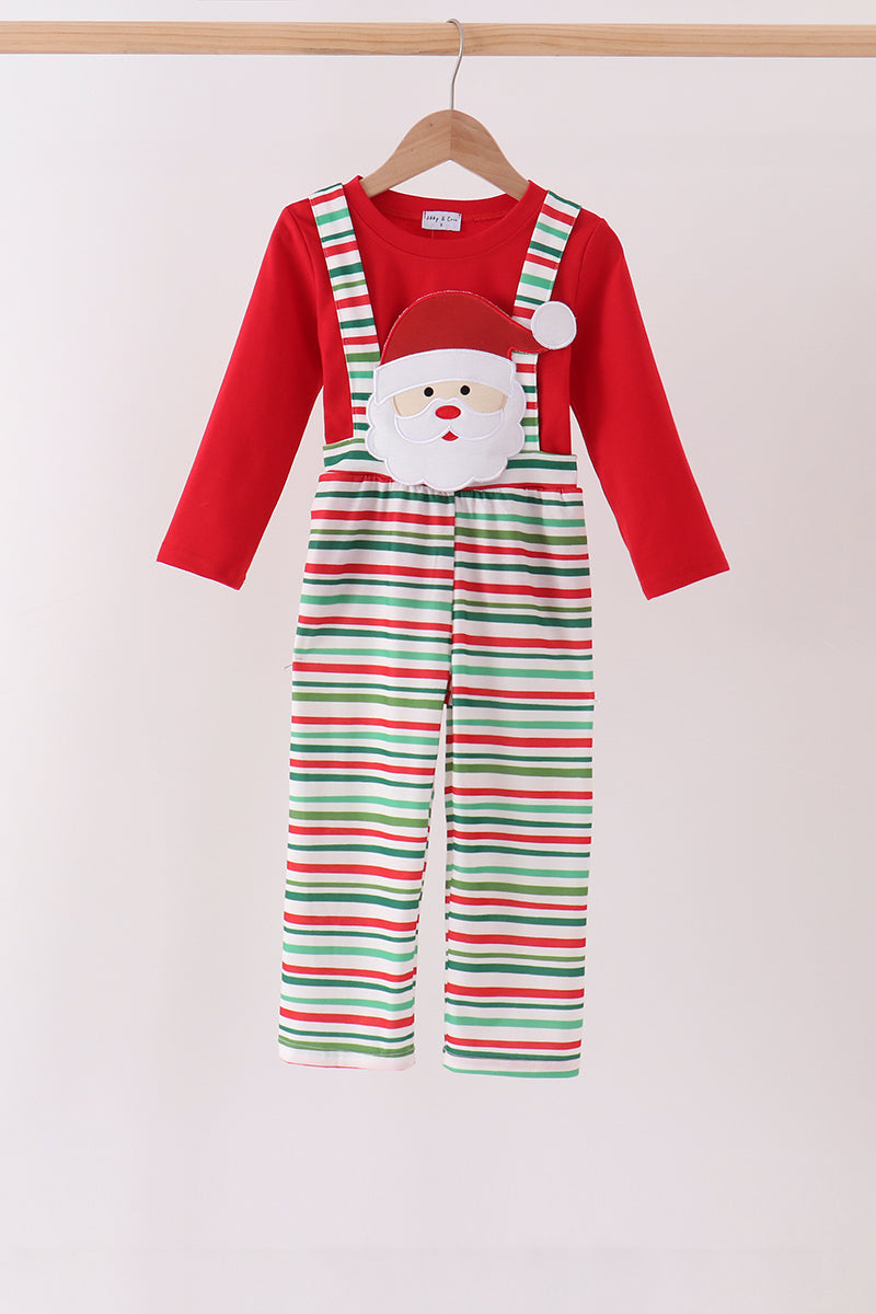 Red Santa Claus Applique 2-Piece Set - Festive Christmas Style for Little Girls