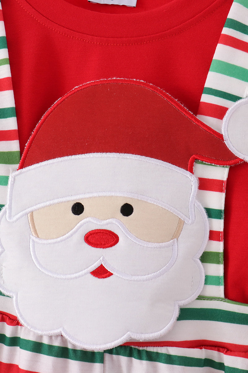 Red Santa Claus Applique 2-Piece Set - Festive Christmas Style for Little Girls
