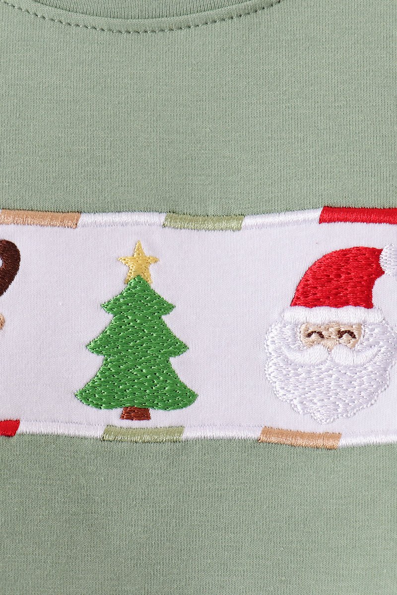 Green Reindeer & Tree Embroidery Stripe Pants Set - Merry Style for Boys