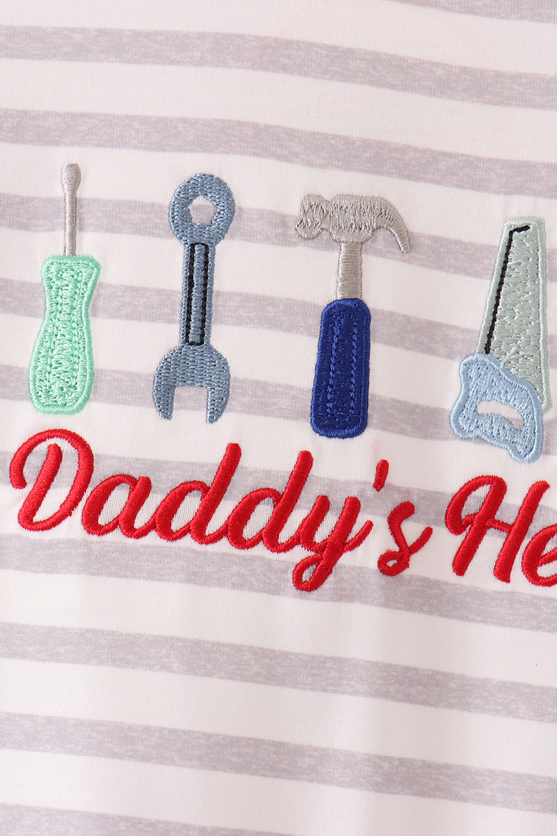 Gray Stripe Daddy's Helper Embroidery Romper - Sweet Baby Boy Moments
