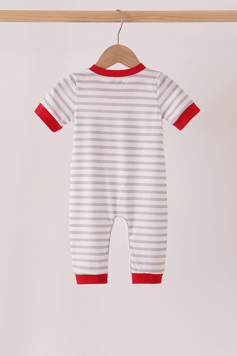 Gray Stripe Daddy's Helper Embroidery Romper - Sweet Baby Boy Moments