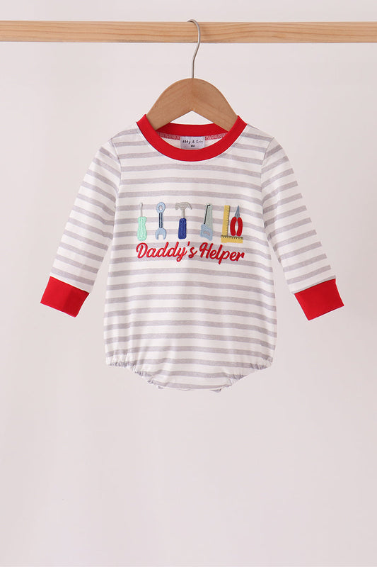 Gray Stripe Daddy's Helper Embroidery Bubble - Sweet Baby Boy Style