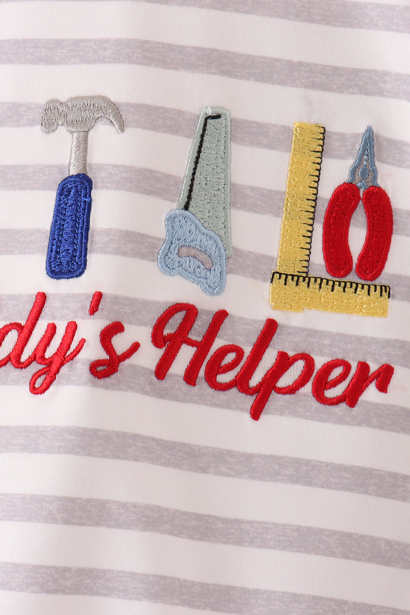 Gray Stripe Daddy's Helper Embroidery Bubble - Sweet Baby Boy Style