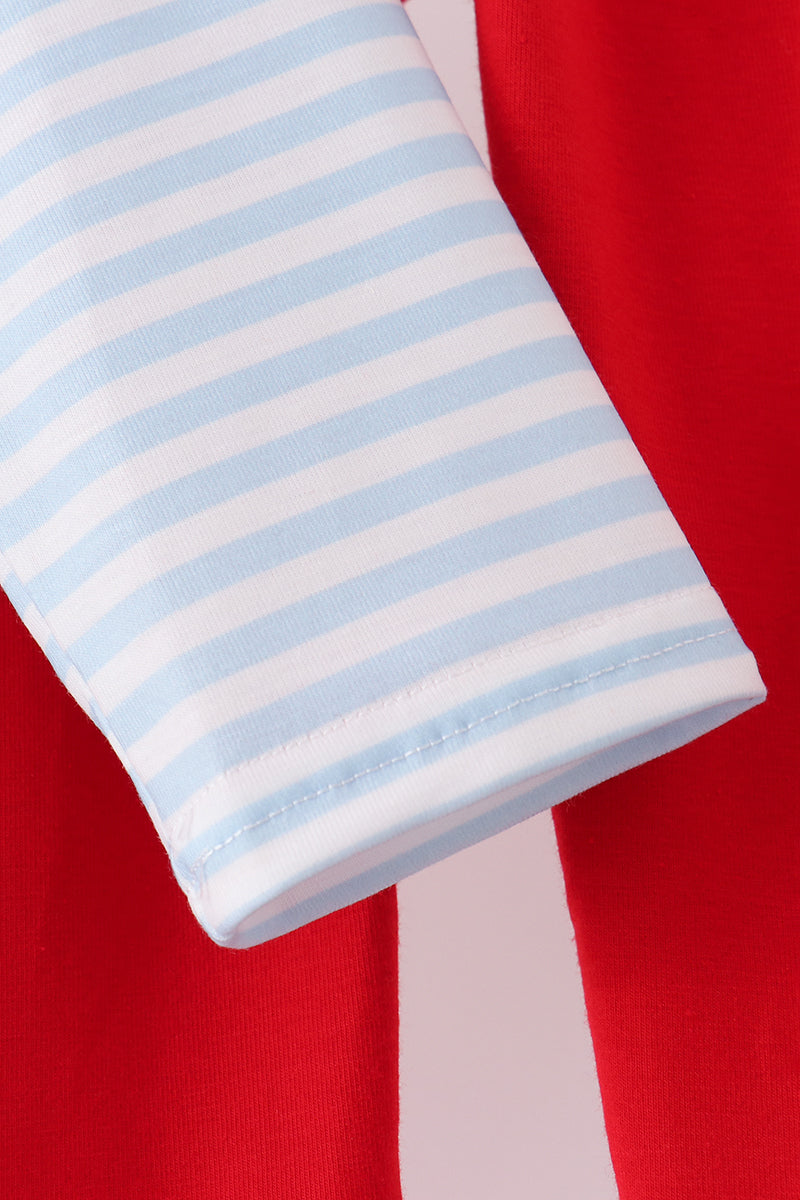 Blue Stripe Nutcracker Embroidery Pants Set - Festive Style for Boys