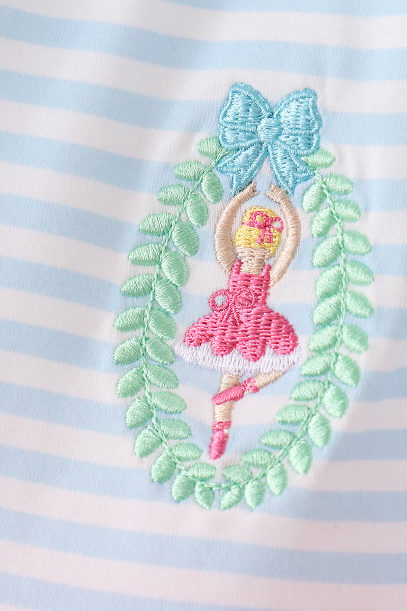 Blue Stripe Nutcracker Embroidery Ruffle Dress - Sweet Christmas Style for Girls