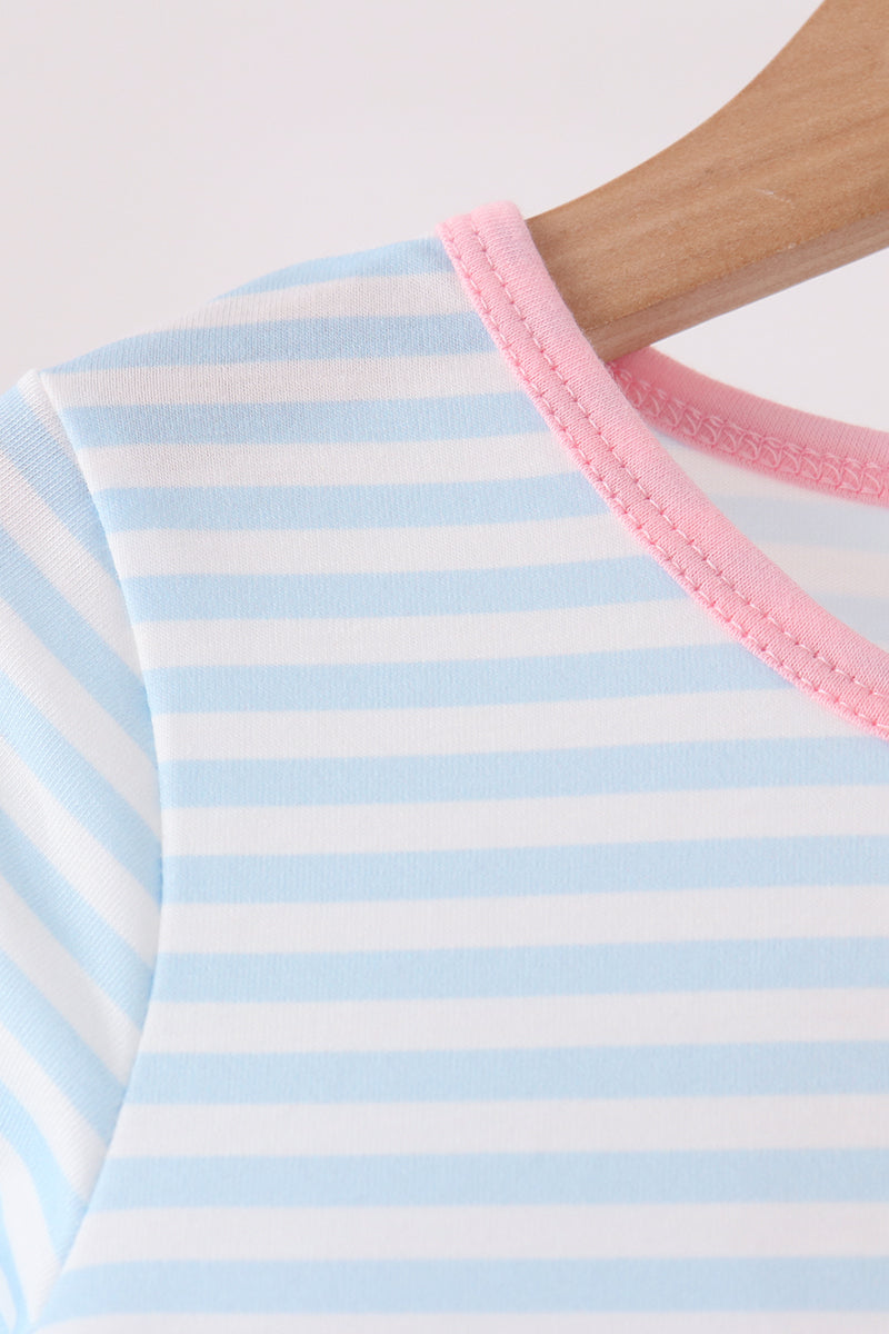 Blue Stripe Nutcracker Embroidery Ruffle Dress - Sweet Christmas Style for Girls