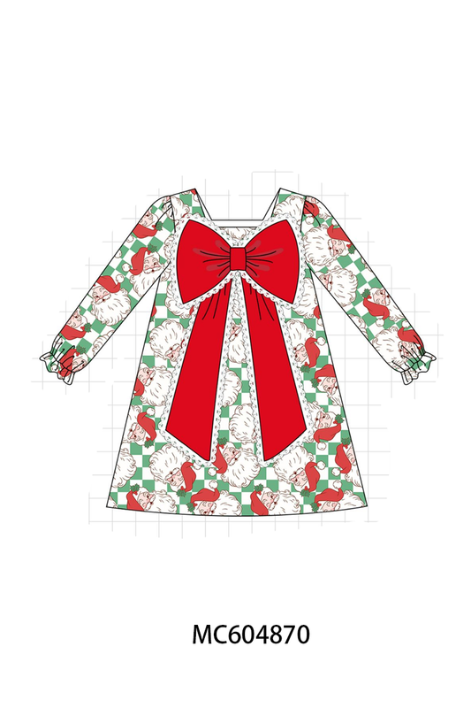 Red Santa Bow Lace Dress - Sweet Christmas Style for Girls