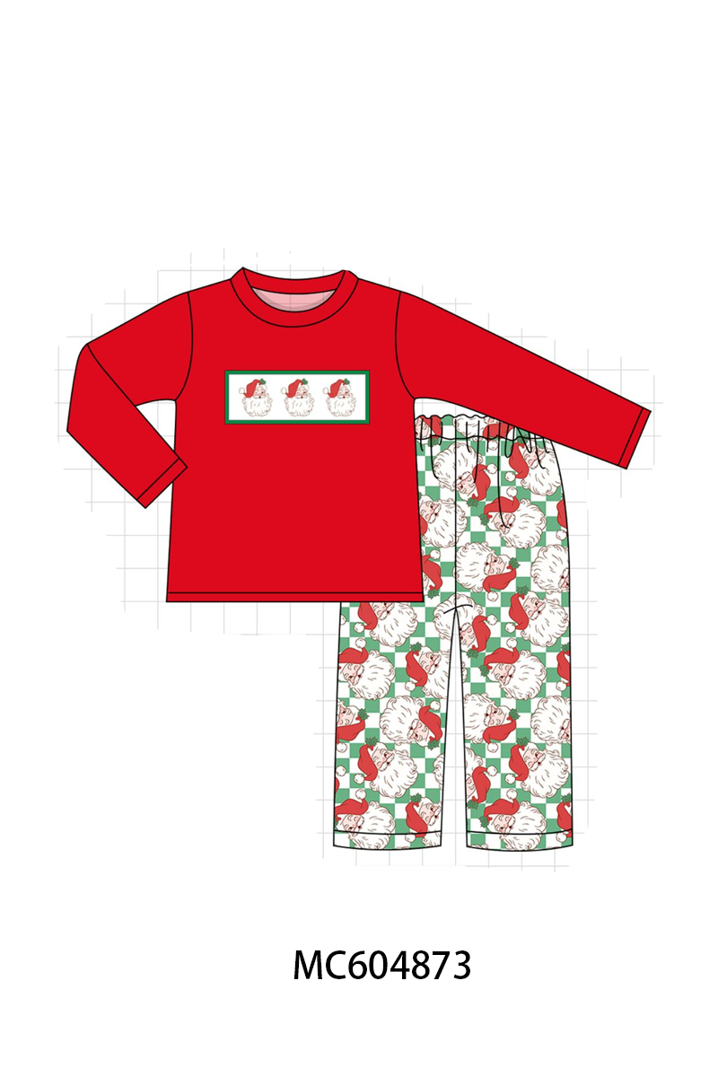 Red Santa Embroidery Pants Set - Merry Christmas Style for Boys
