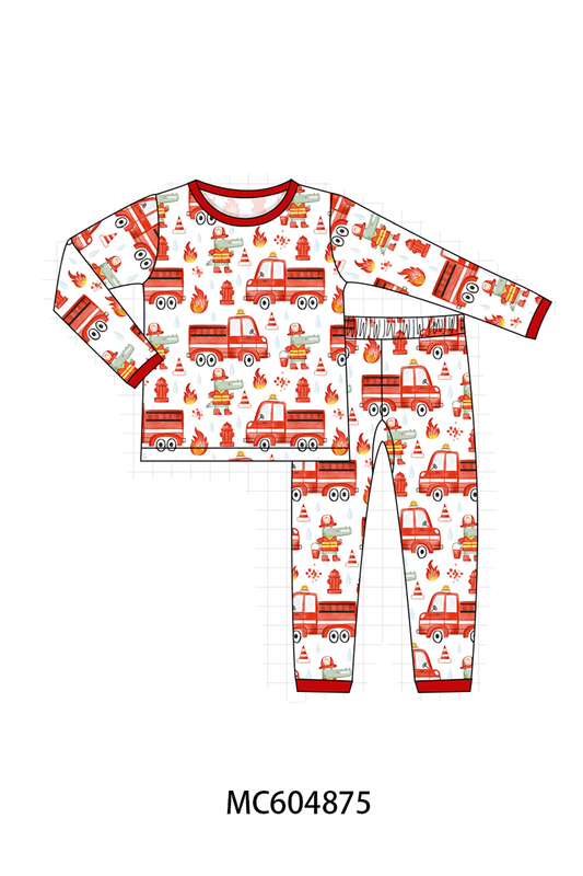 Red Fire Engine Bamboo Pajama Set - Cozy Bedtime for Girls