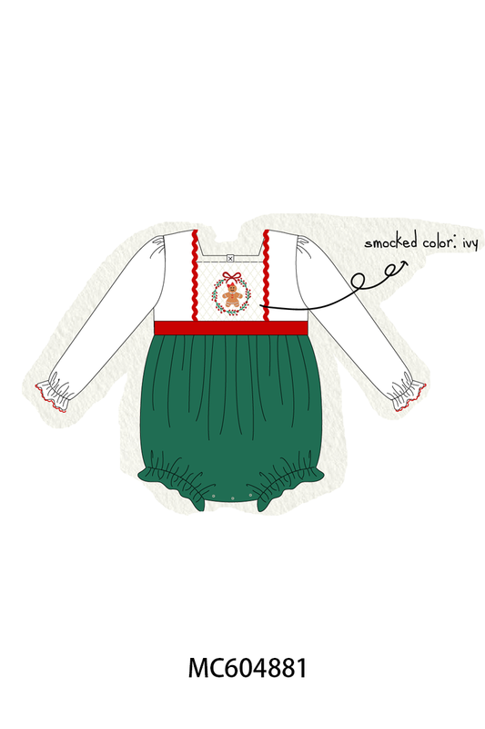 Green Gingerbread Smocked Bubble - Sweet Christmas Style for Baby Girls