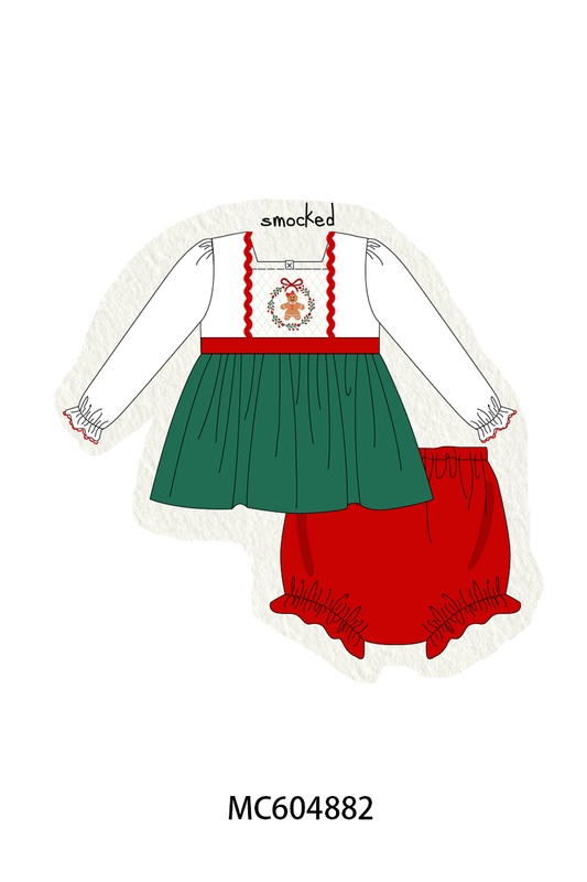 Green Gingerbread Smocked Bloomer Set - Sweet Christmas Style for Girls
