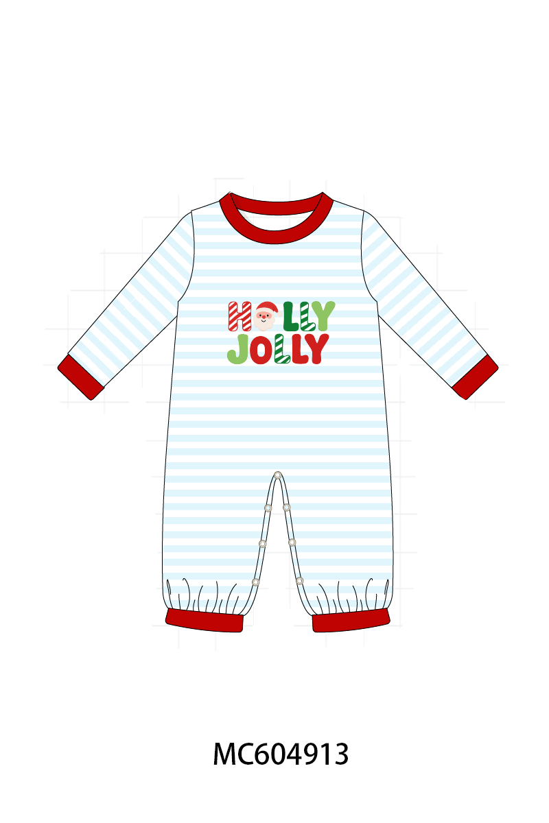 Blue Stripe Holly Jolly Romper - Merry Style for Little Ones