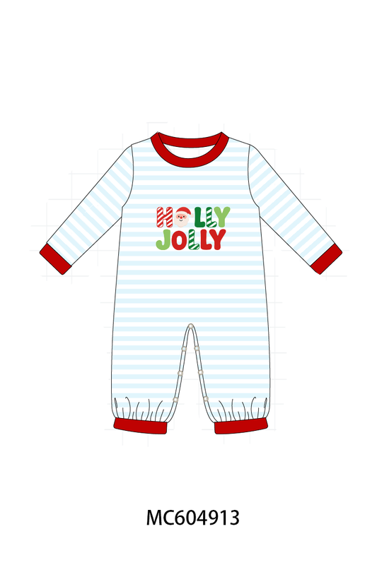 Blue Stripe Holly Jolly Romper - Merry Style for Little Ones
