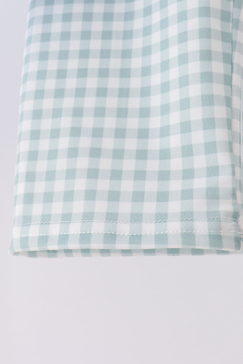 Sage Turkey Embroidery Gingham Pants Set - Sweet Fall Style for Boys