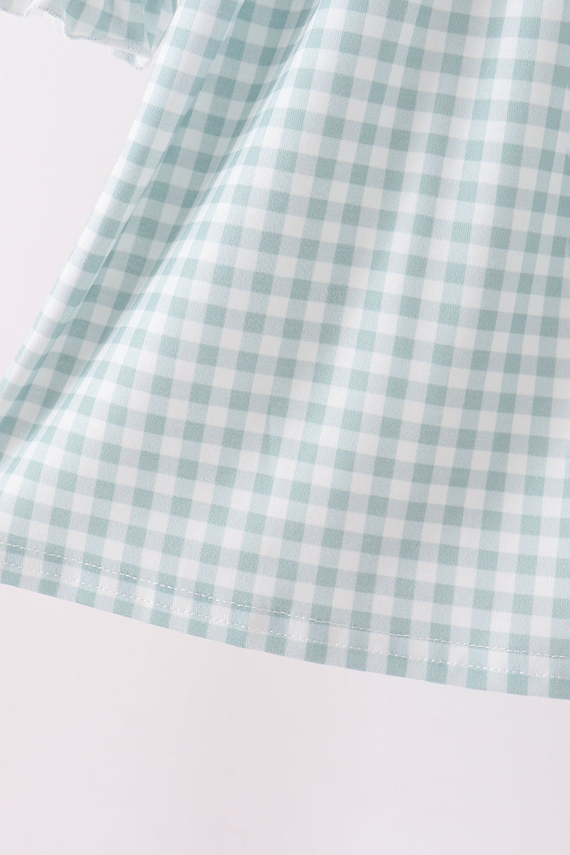 Sage Turkey Embroidery Gingham Ruffle Dress - Sweet Thanksgiving Style for Girls
