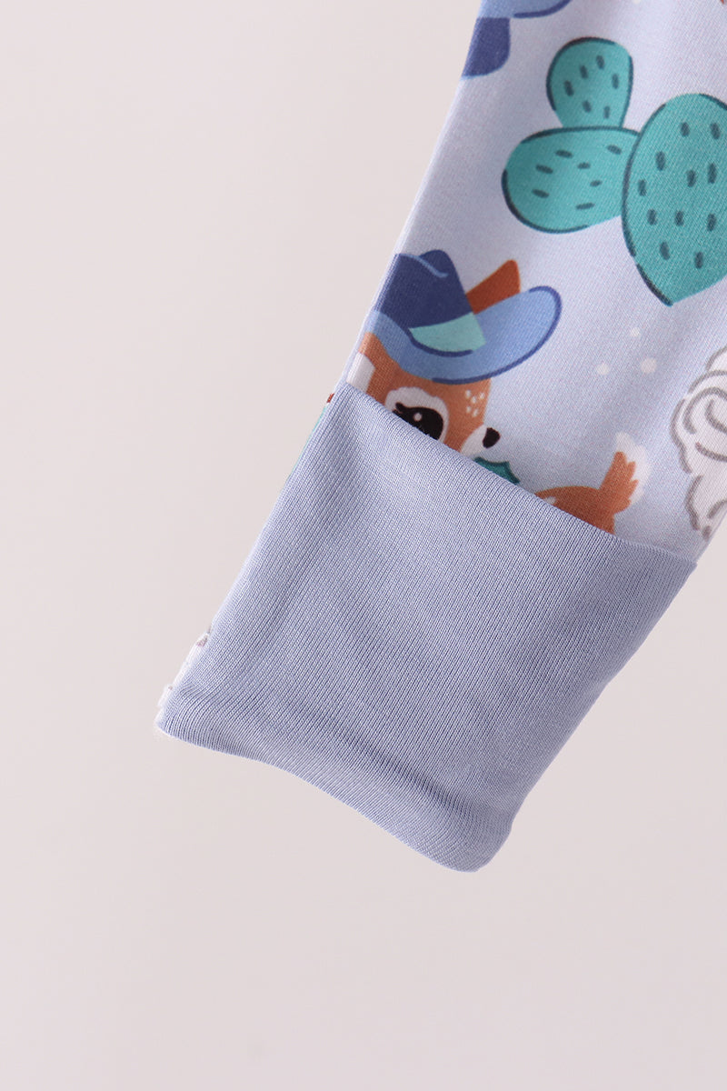 Blue Cowboy Christmas Bamboo Zipper Romper - Sweet Holiday Style for Baby Boys
