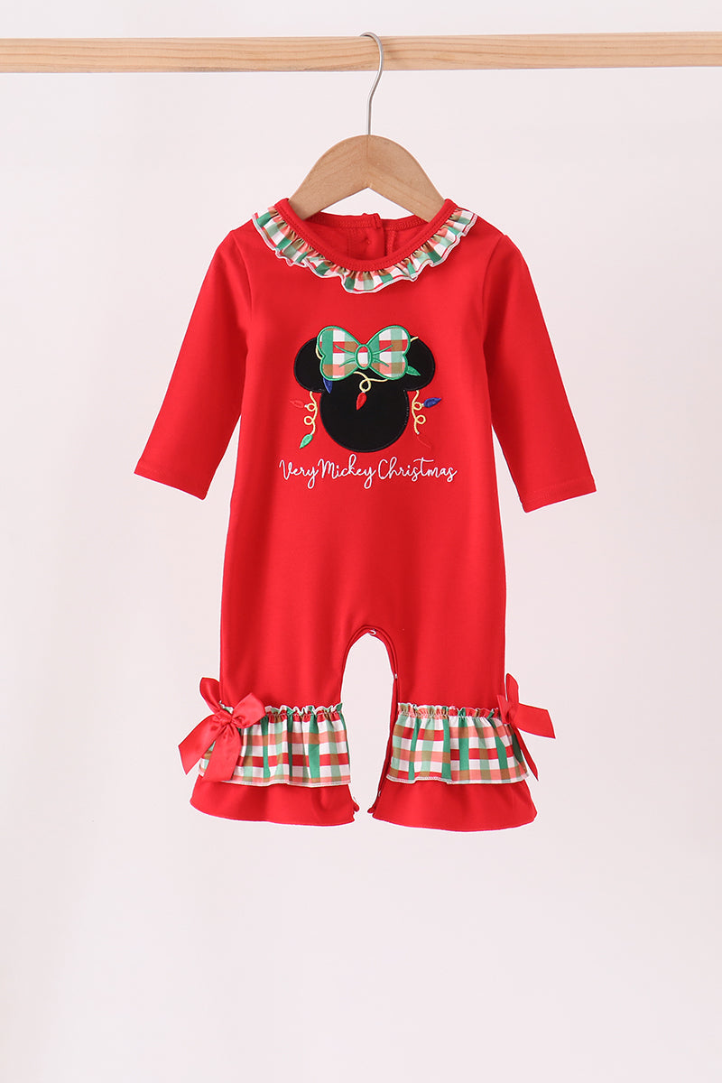 Red Christmas Character Applique Ruffle Romper - Festive Holiday Style for Baby Girls