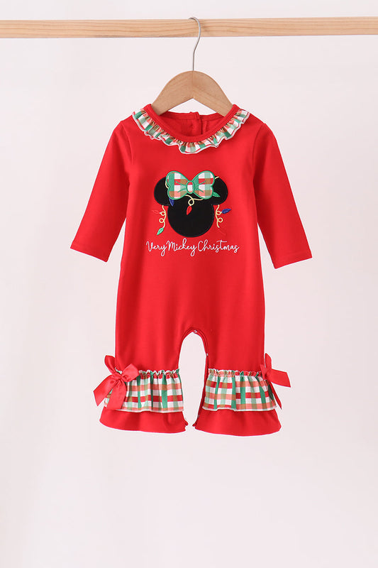 Red Christmas Character Applique Ruffle Romper - Festive Holiday Style for Baby Girls