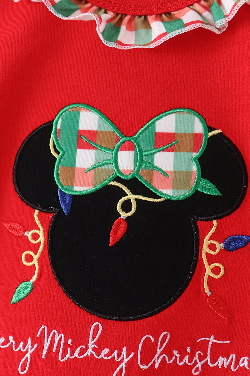 Red Christmas Character Applique Ruffle Romper - Festive Holiday Style for Baby Girls