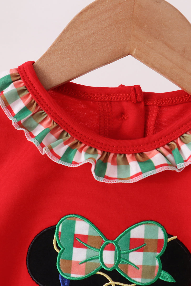 Red Christmas Character Applique Ruffle Romper - Festive Holiday Style for Baby Girls