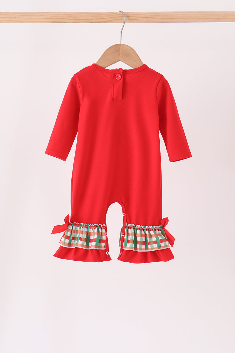 Red Christmas Character Applique Ruffle Romper - Festive Holiday Style for Baby Girls