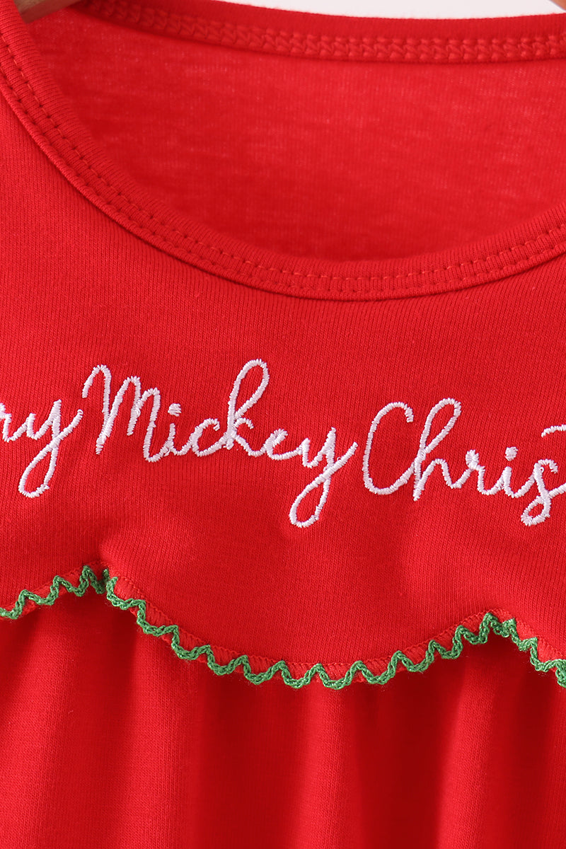 Red Christmas Character Applique Ruffle Bubble - Festive Holiday Style for Baby Girls