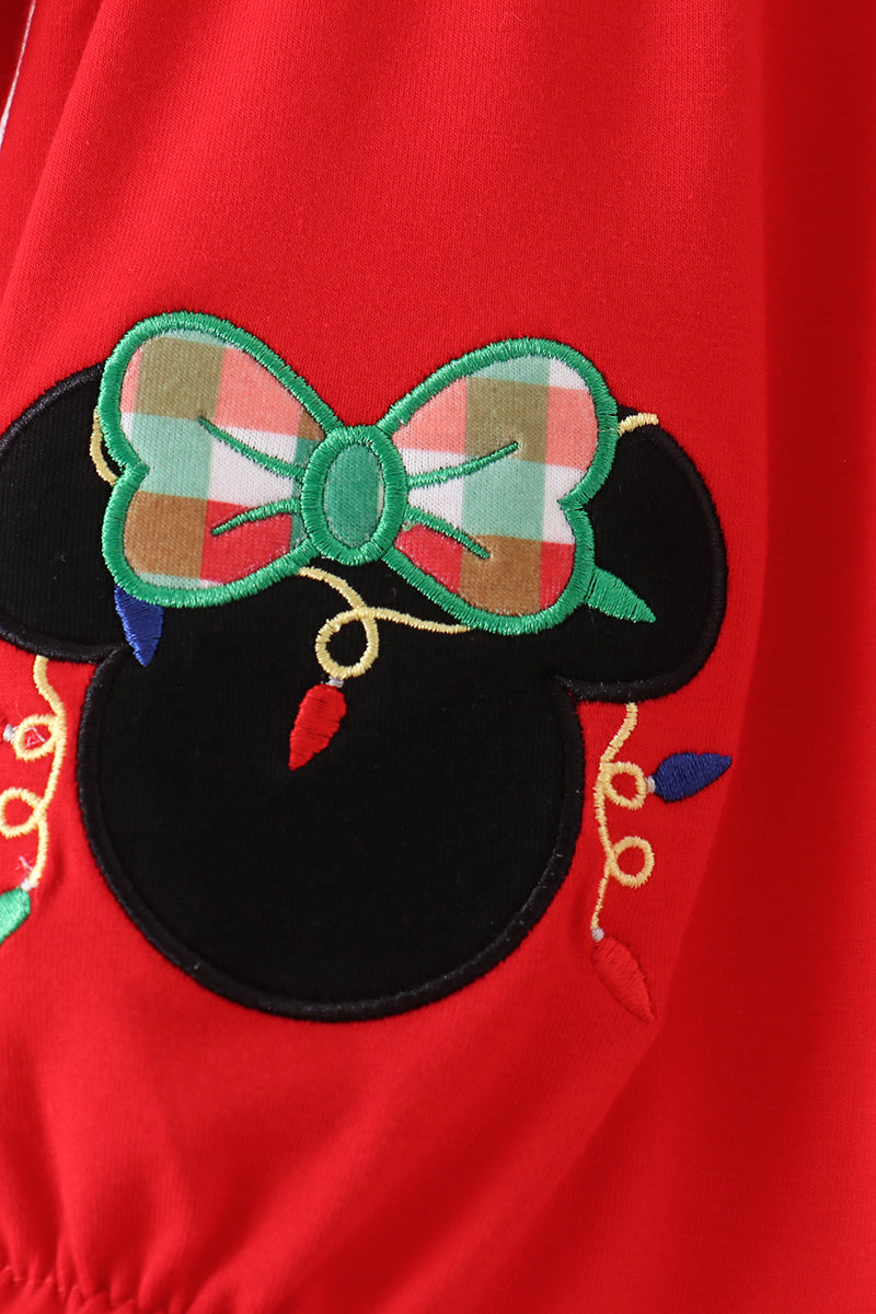 Red Christmas Character Applique Ruffle Bubble - Festive Holiday Style for Baby Girls