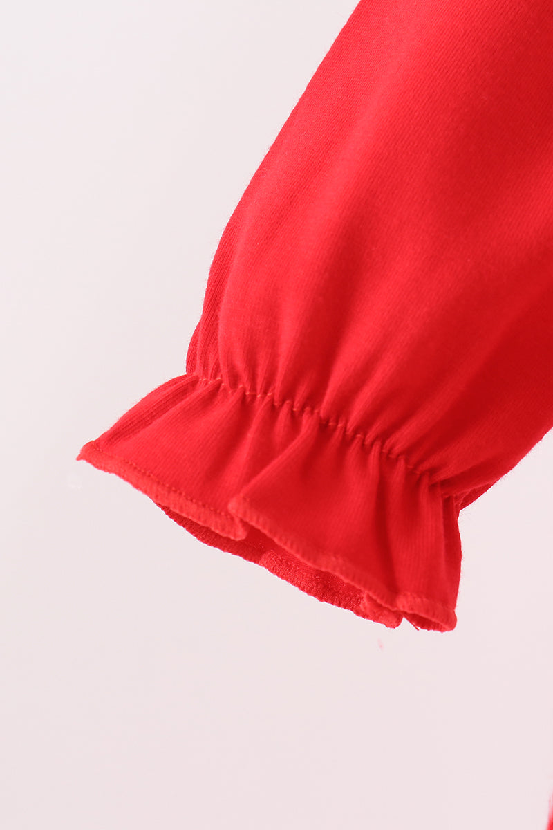 Red Christmas Character Applique Ruffle Bubble - Festive Holiday Style for Baby Girls