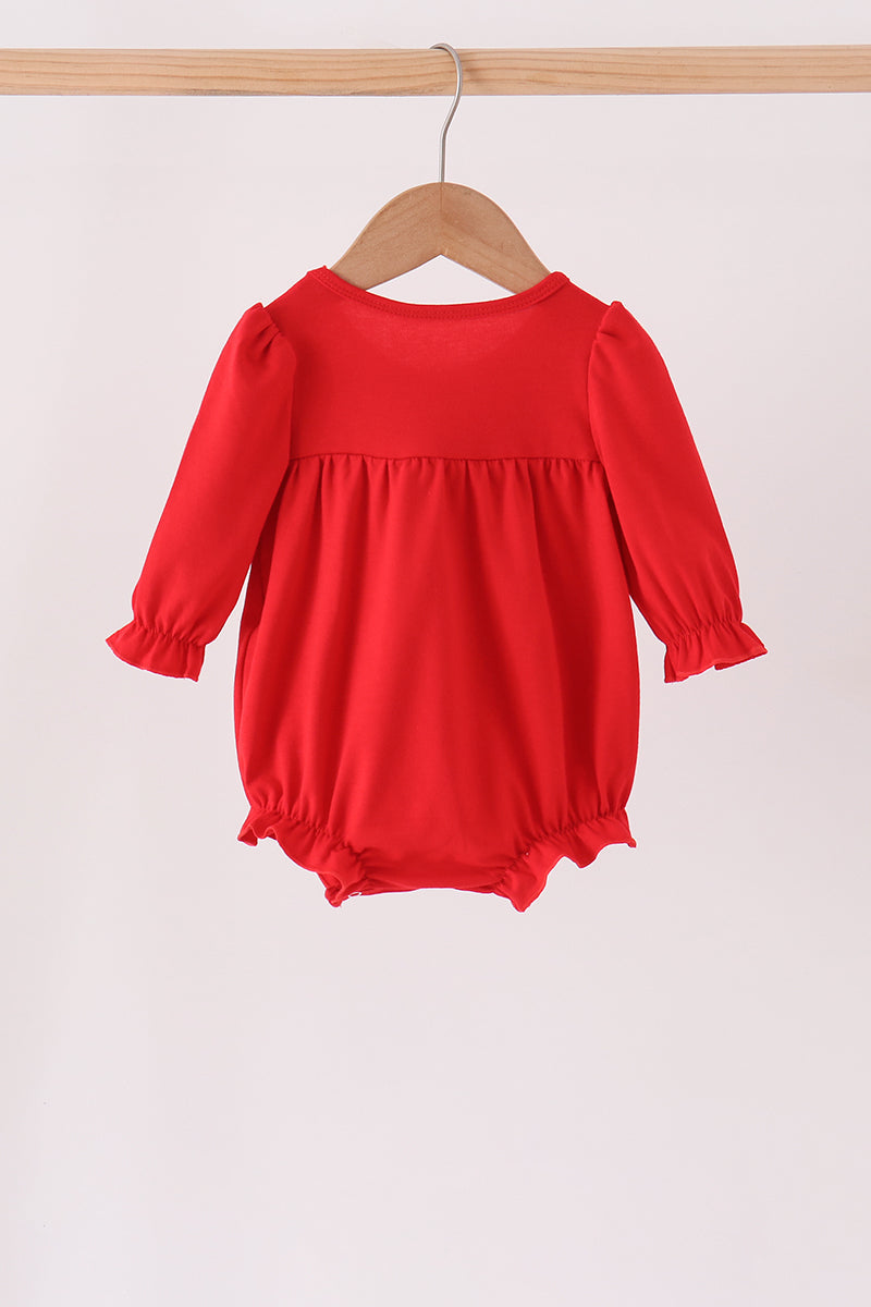 Red Christmas Character Applique Ruffle Bubble - Festive Holiday Style for Baby Girls
