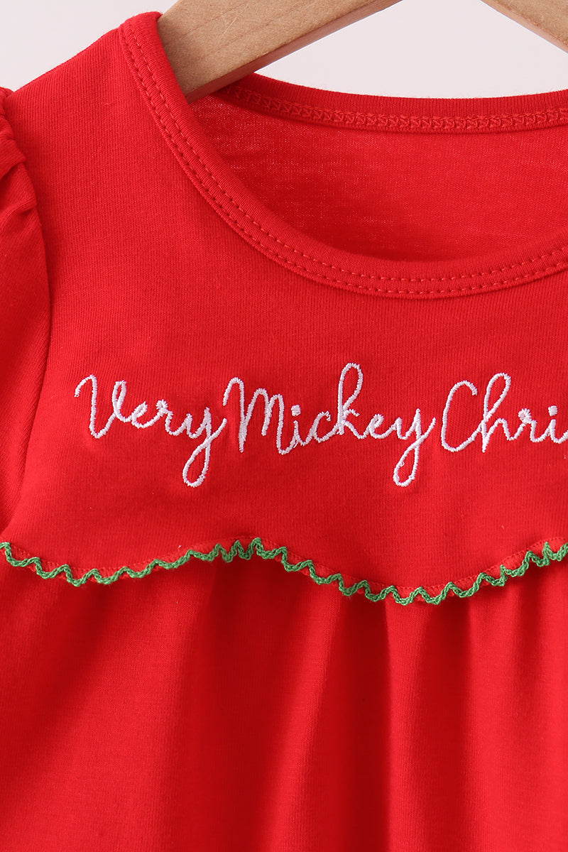 Red Christmas Character Applique Gingham Bloomer Set - Festive Holiday Style for Baby Girls